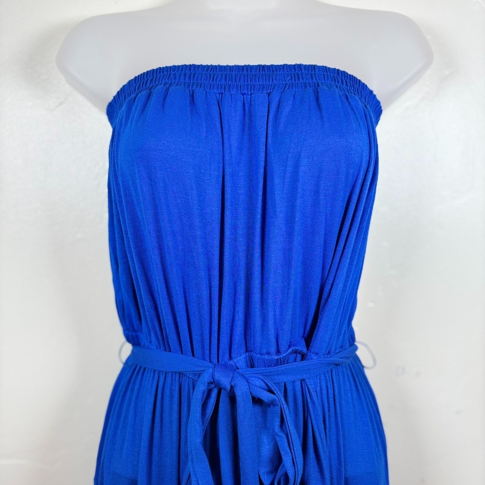 La Blanca Draped Darling Strapless Midi Dress XL Blue Tiered Swimsuit Cover Up - Picture 5 of 10
